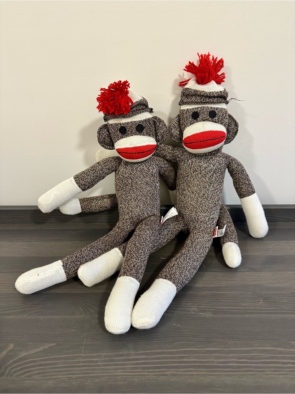 Classic Sock Monkey Plush Pair with Red Hats